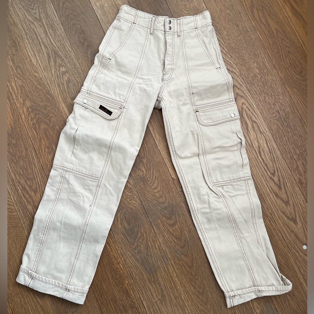 Tan Beige Contrast Stitch Cargo Pants Urban Outfitters Gem